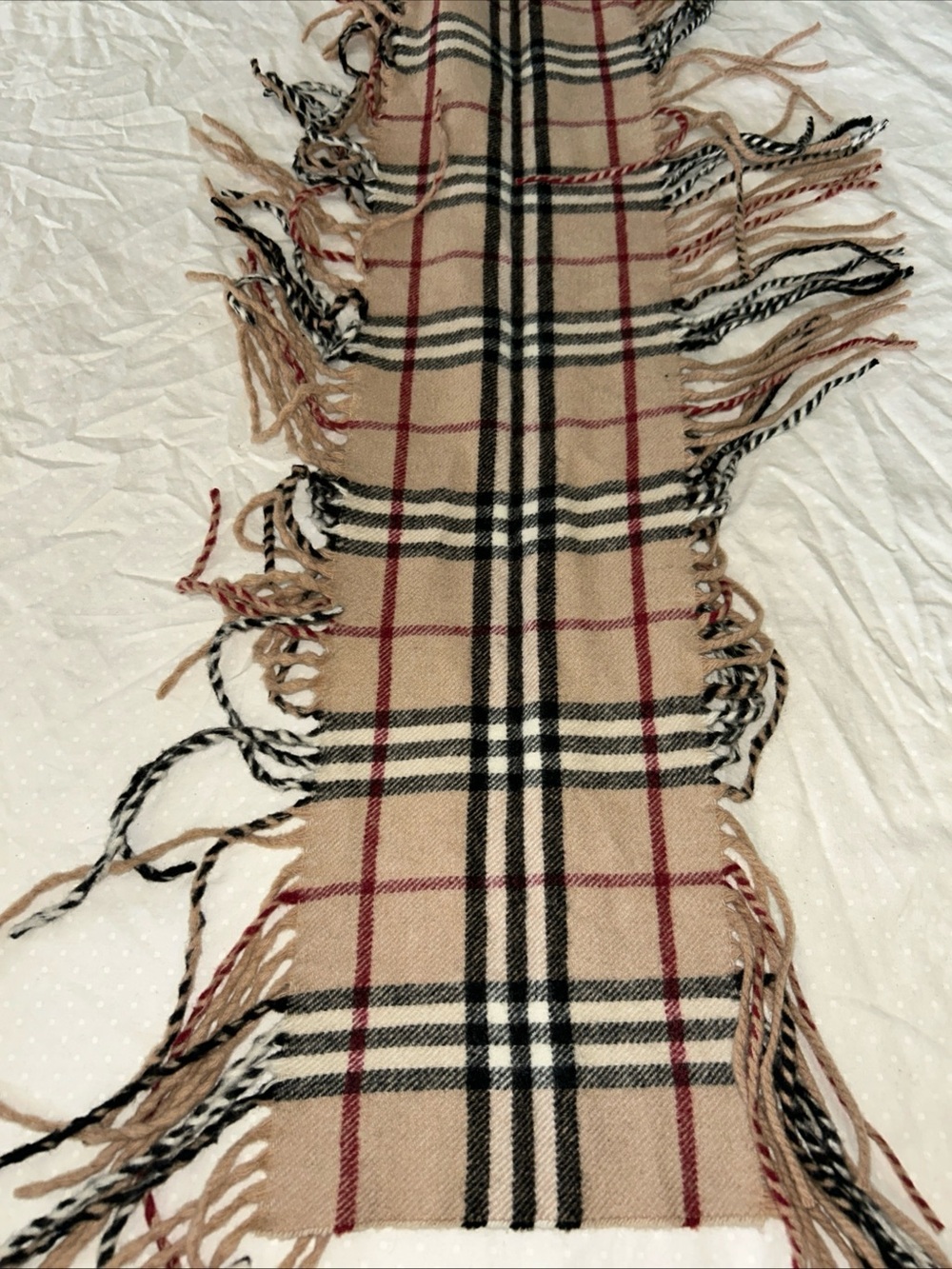 Burberry Cashmere Nova Check Scarf Classic Beige Plaid Fringe - Picture 6 of 9